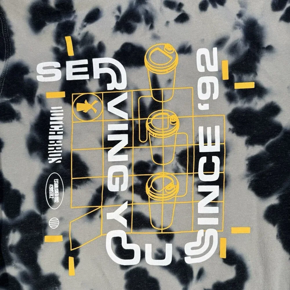 Dutch Bros Coffee Tie Dye Hoodie Sweatshirt Medium Black Gray with Graphic Back - Picture 6 of 7